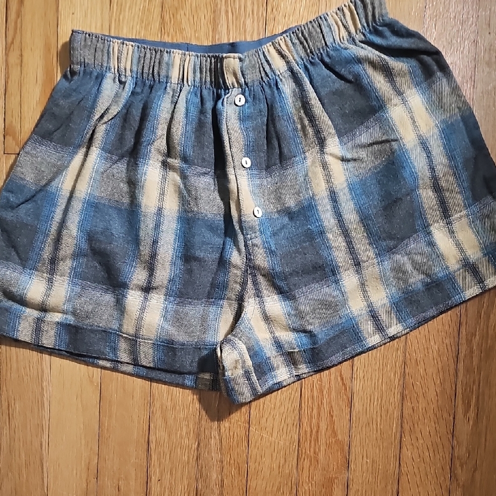 We The Free Blue and Cream Plaid Pajama Shorts